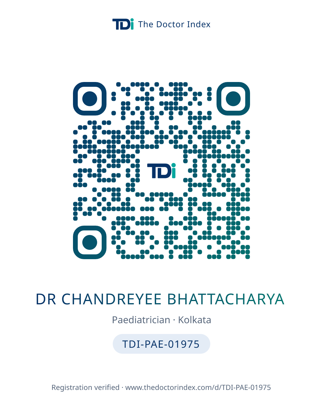 QR card for Dr Chandreyee Bhattacharya, TDI-PAE-01975