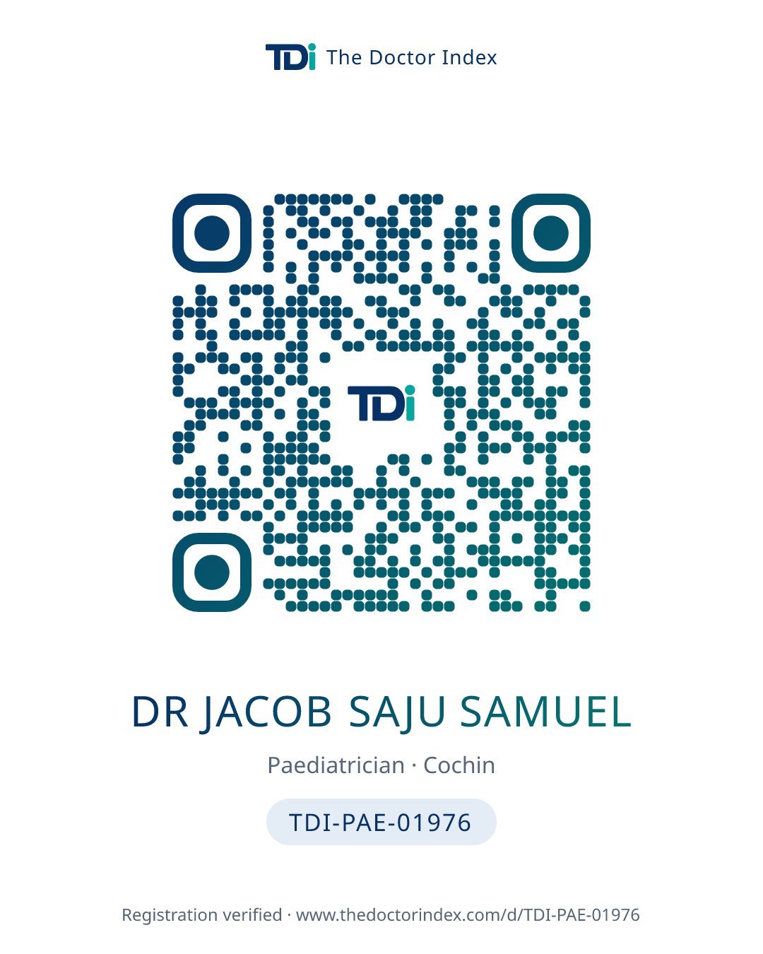 QR card for Dr Jacob Saju Samuel, TDI-PAE-01976