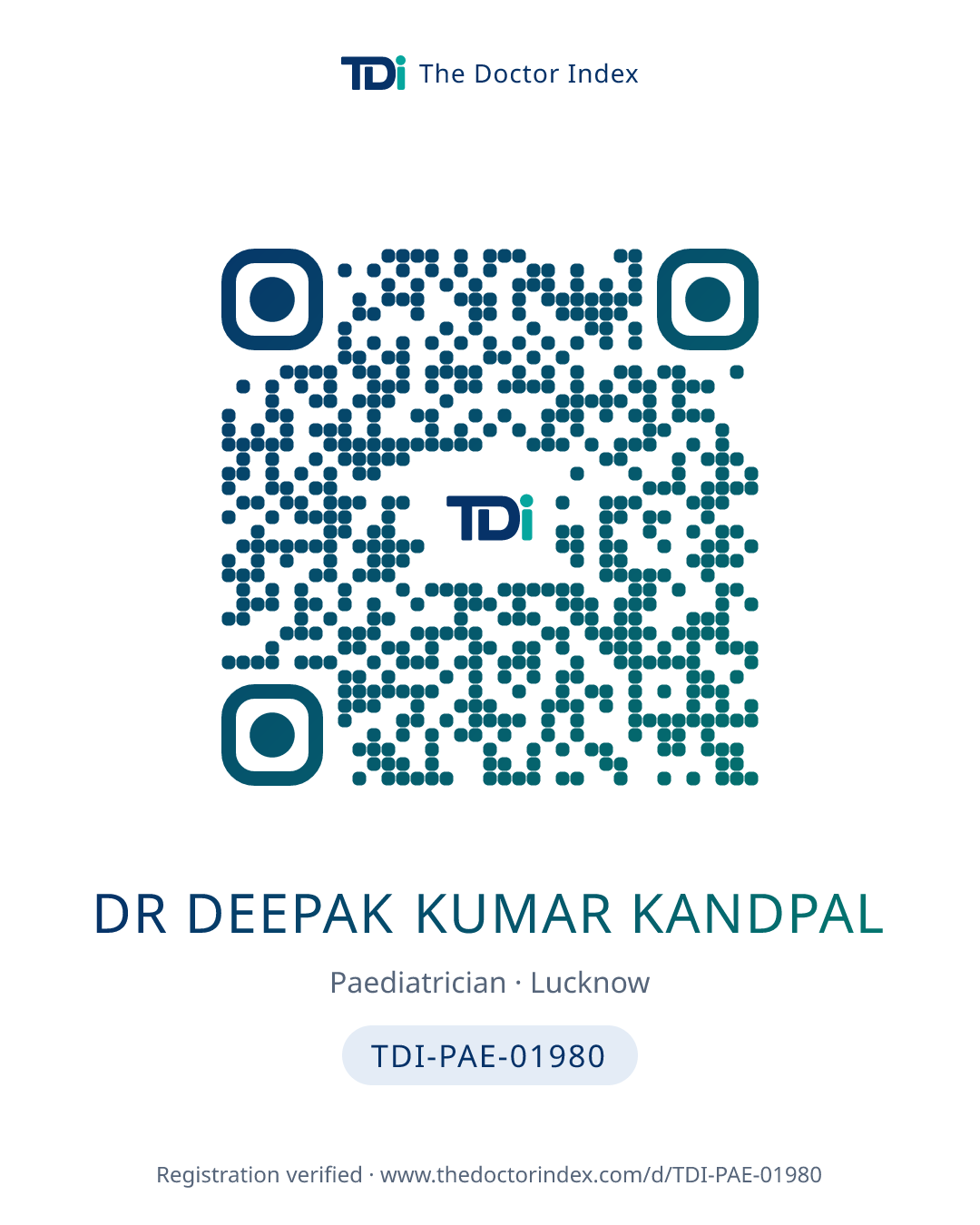 QR card for Dr Deepak Kumar Kandpal, TDI-PAE-01980