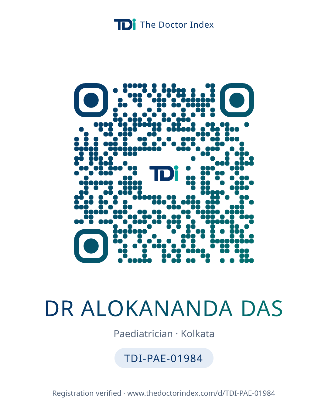 QR card for Dr Alokananda Das, TDI-PAE-01984