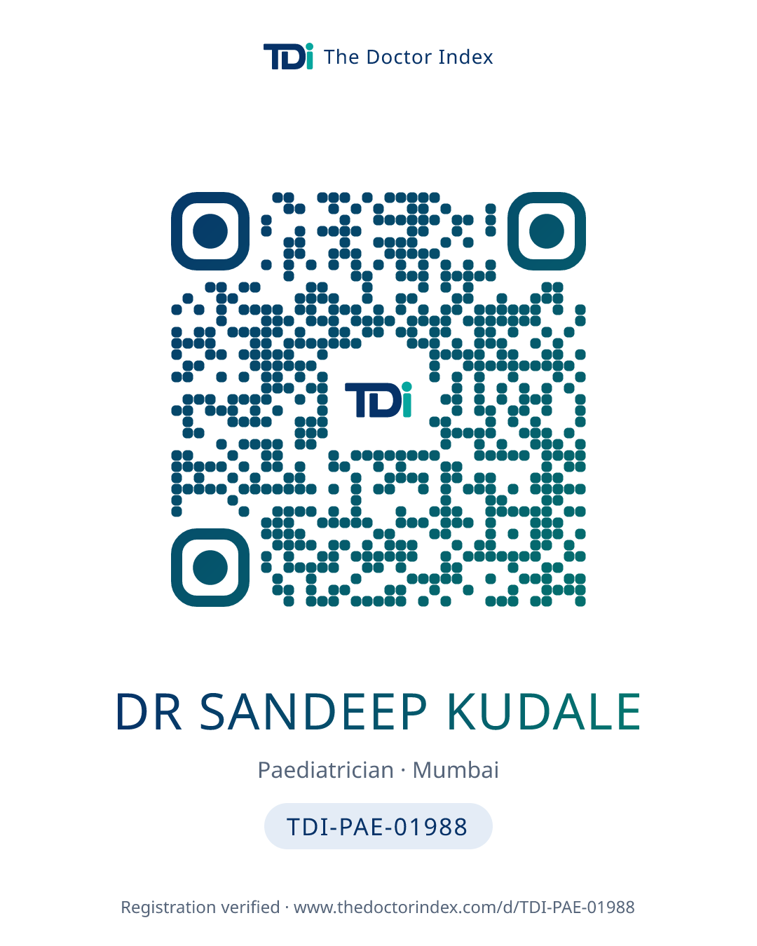 QR card for Dr Sandeep Kudale, TDI-PAE-01988