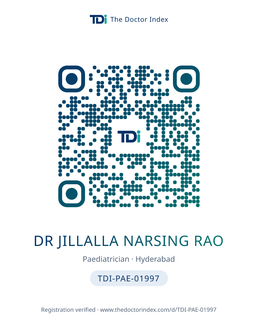QR card for Dr Jillalla Narsing Rao, TDI-PAE-01997