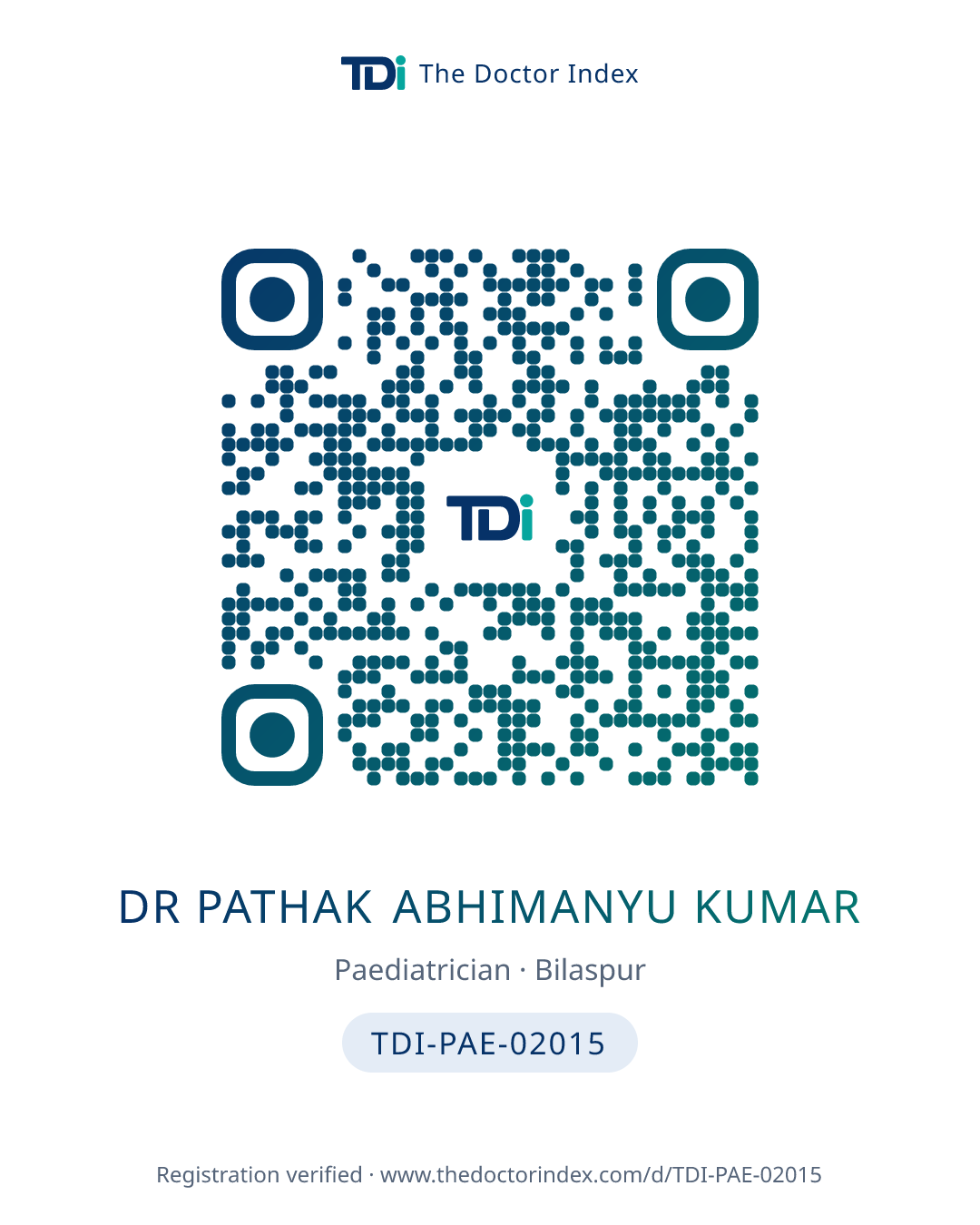 QR card for Dr Pathak Abhimanyu Kumar, TDI-PAE-02015