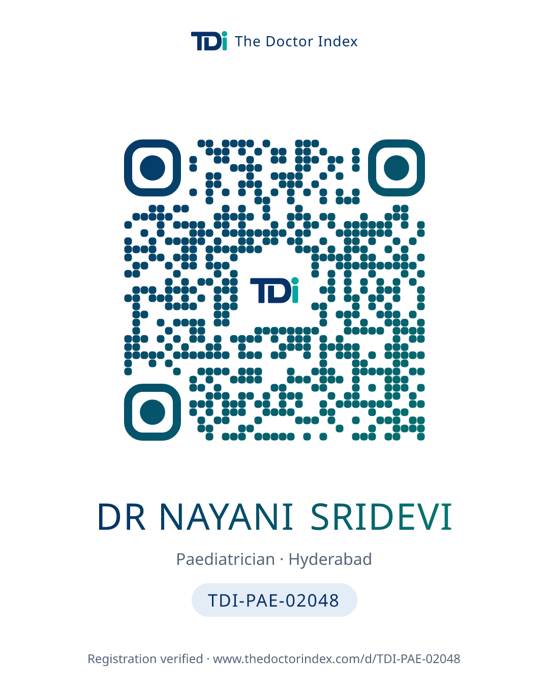 QR card for Dr Nayani Sridevi, TDI-PAE-02048