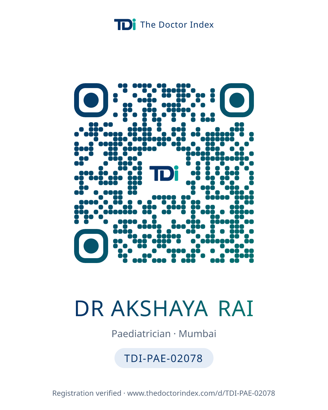 QR card for Dr Akshaya Rai, TDI-PAE-02078
