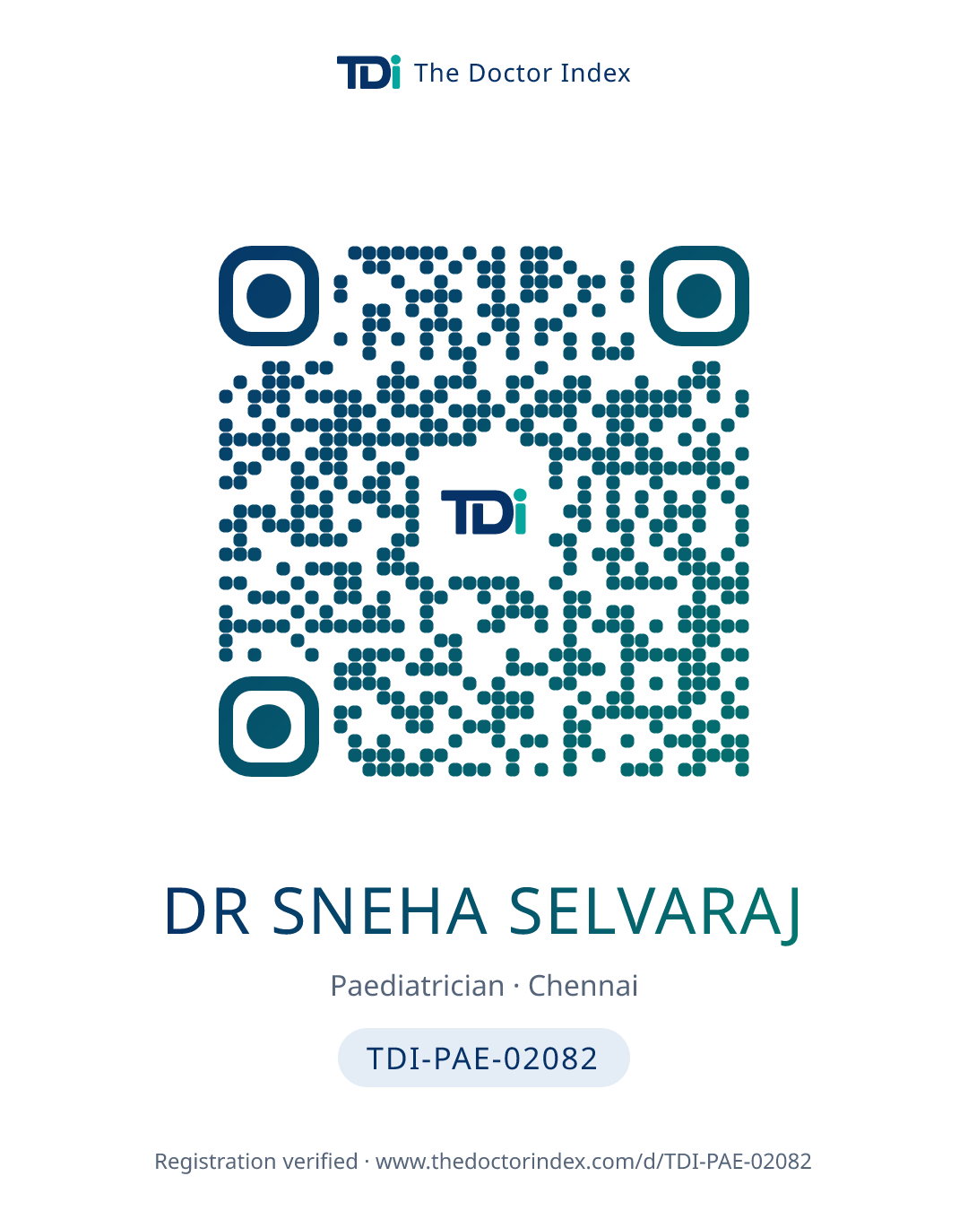 QR card for Dr Sneha Selvaraj, TDI-PAE-02082