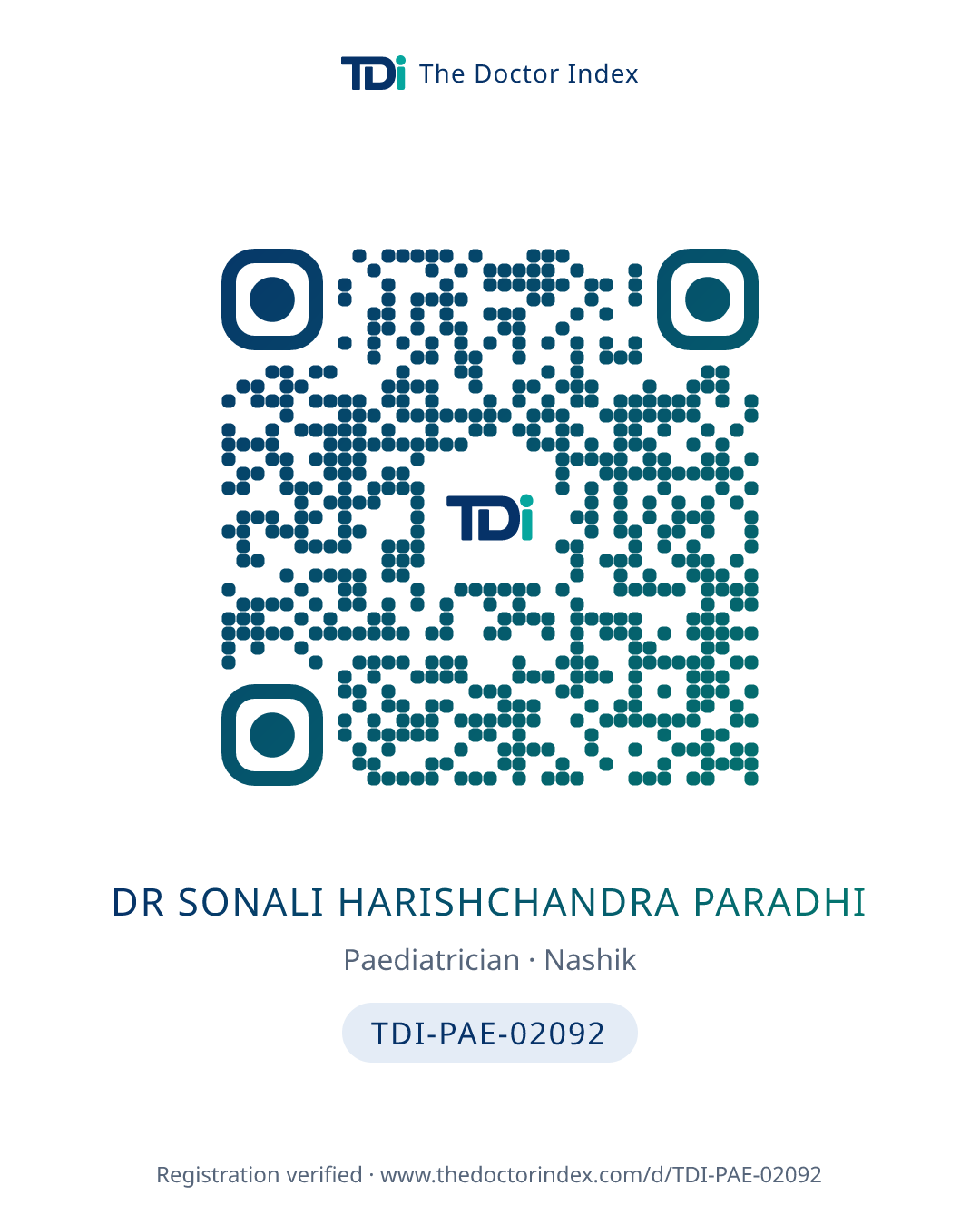 QR card for Dr Sonali Harishchandra Paradhi, TDI-PAE-02092