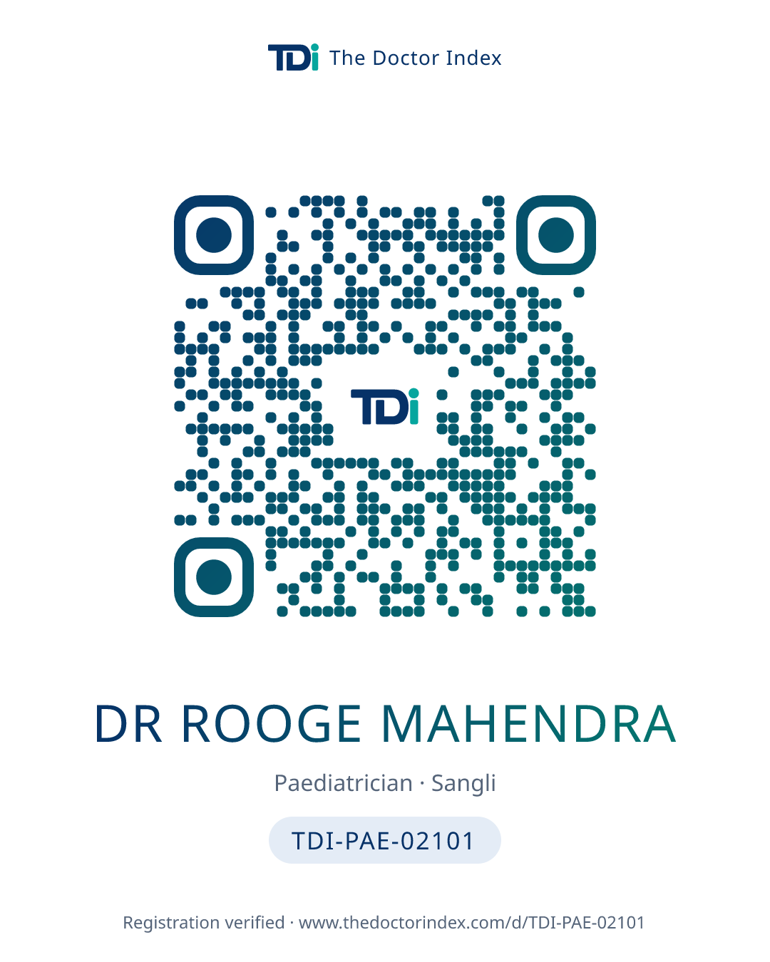 QR card for Dr Rooge Mahendra, TDI-PAE-02101