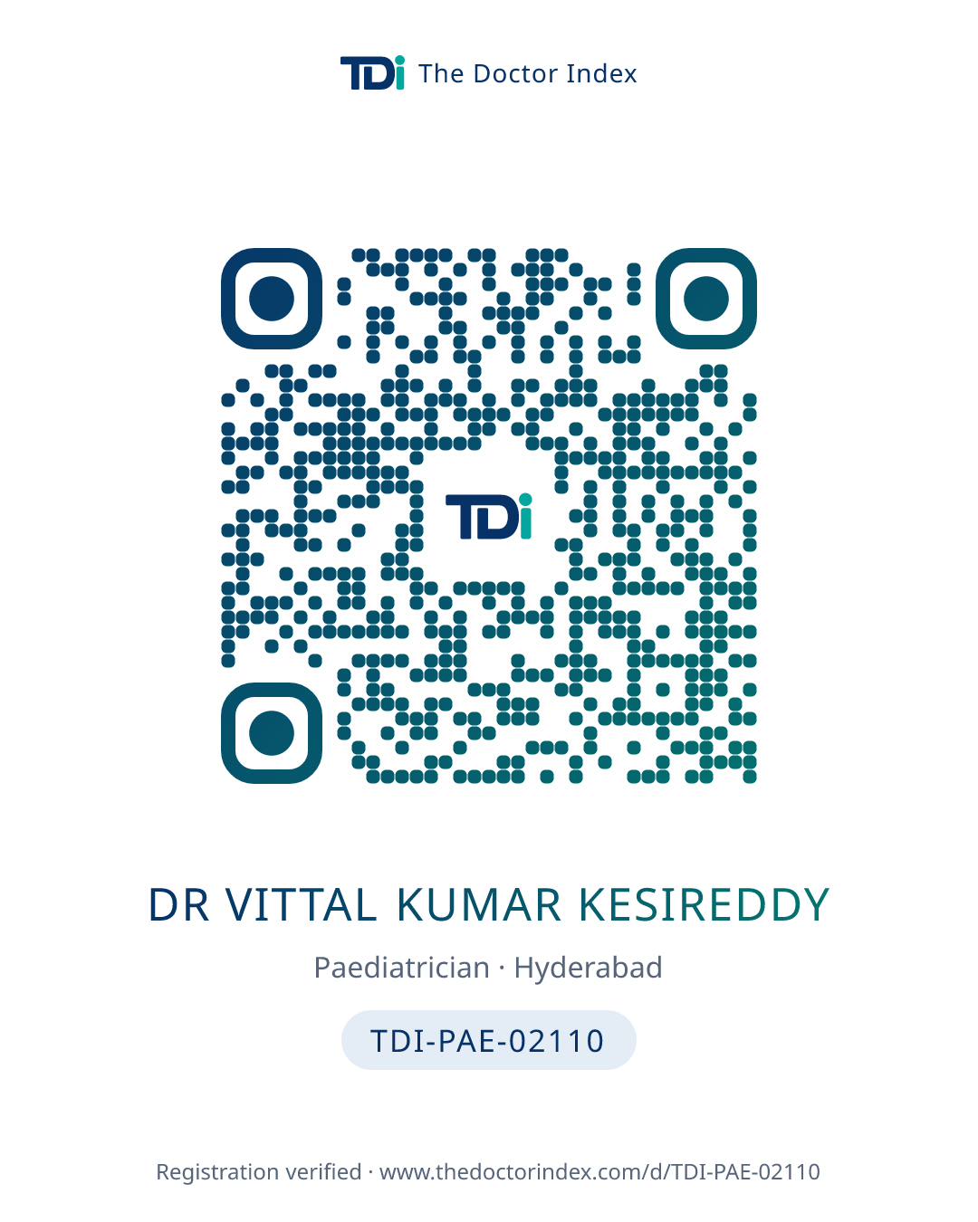 QR card for Dr Vittal Kumar Kesireddy, TDI-PAE-02110