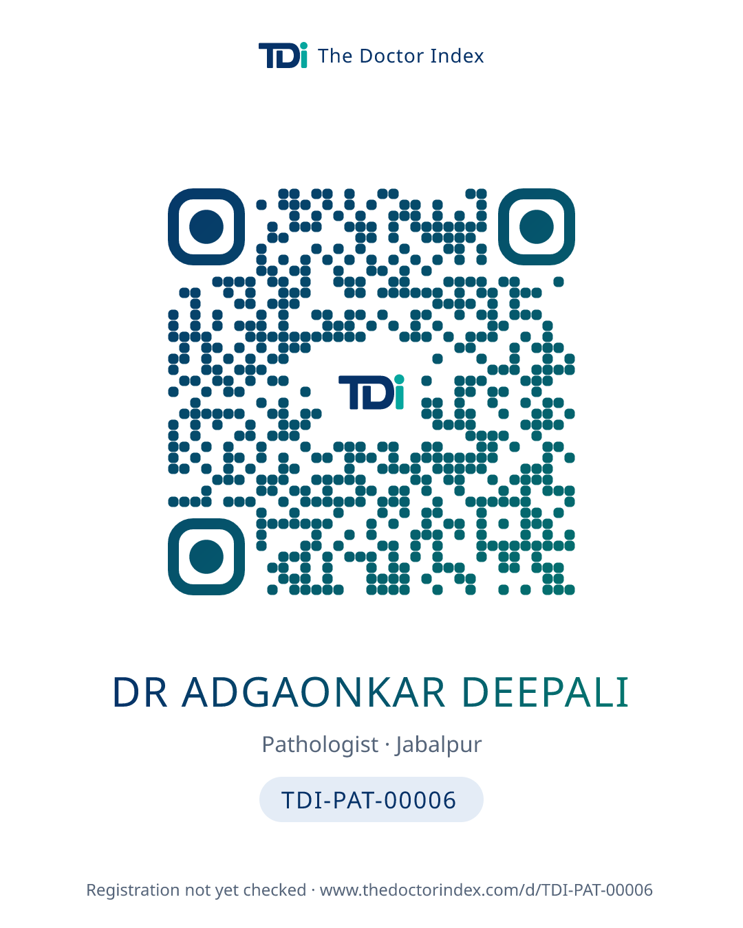 QR card for Dr Adgaonkar Deepali, TDI-PAT-00006