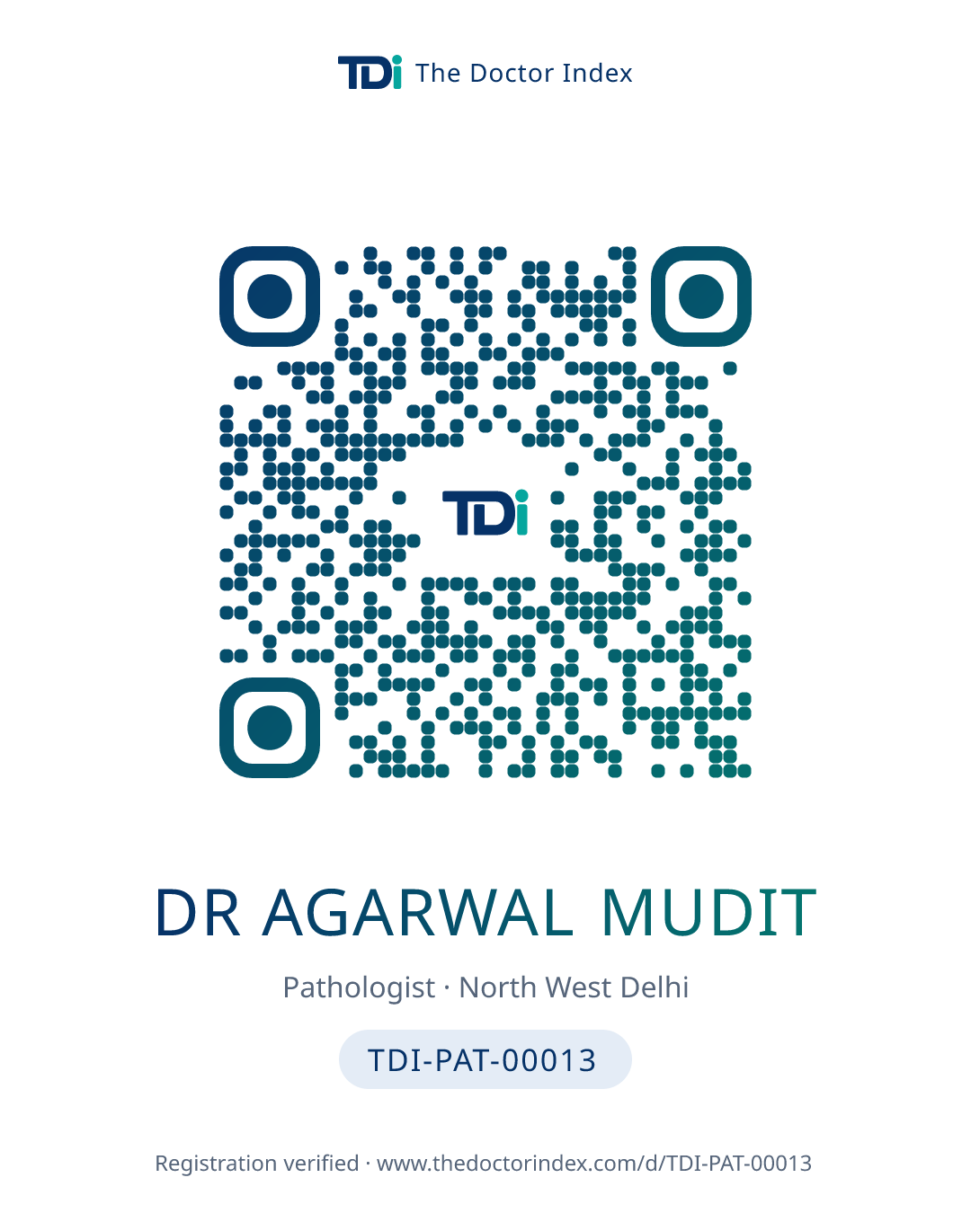 QR card for Dr Agarwal Mudit, TDI-PAT-00013