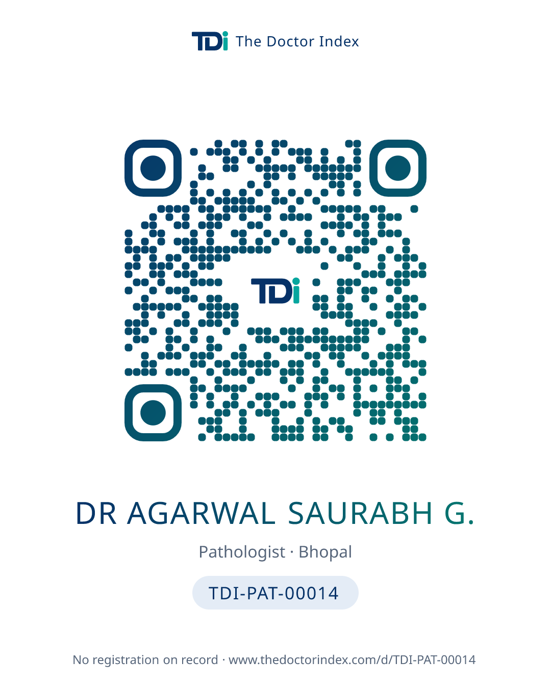 QR card for Dr Agarwal Saurabh G., TDI-PAT-00014