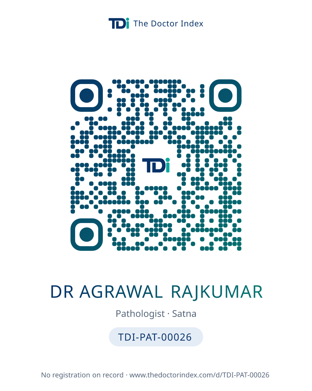 QR card for Dr Agrawal Rajkumar, TDI-PAT-00026