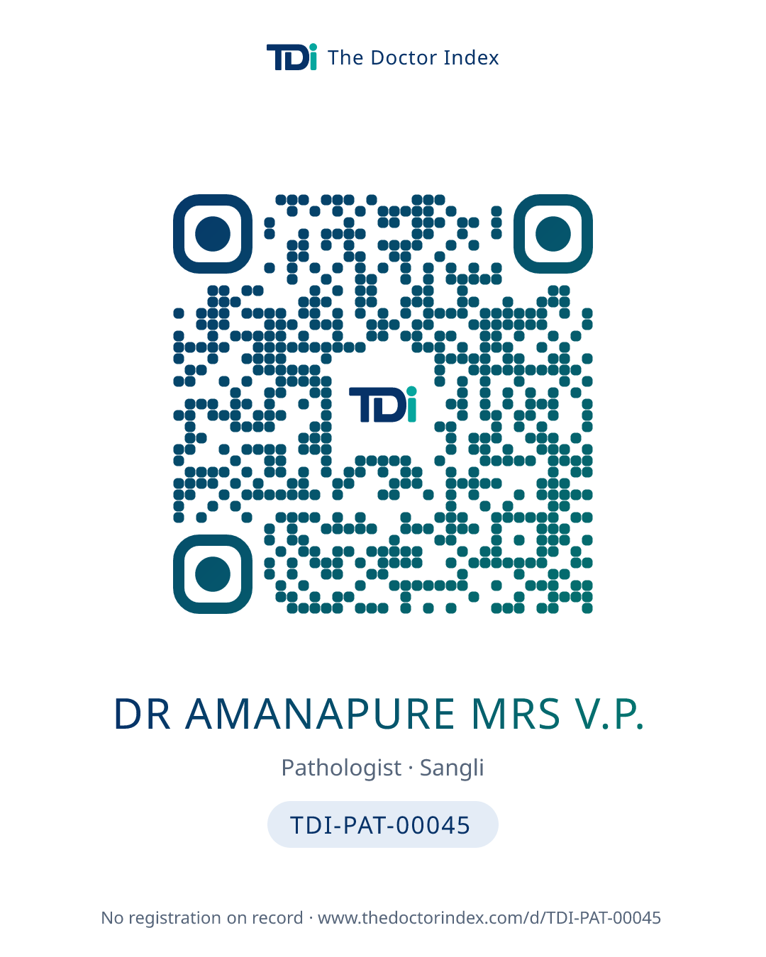 QR card for Dr Amanapure Mrs V.P., TDI-PAT-00045