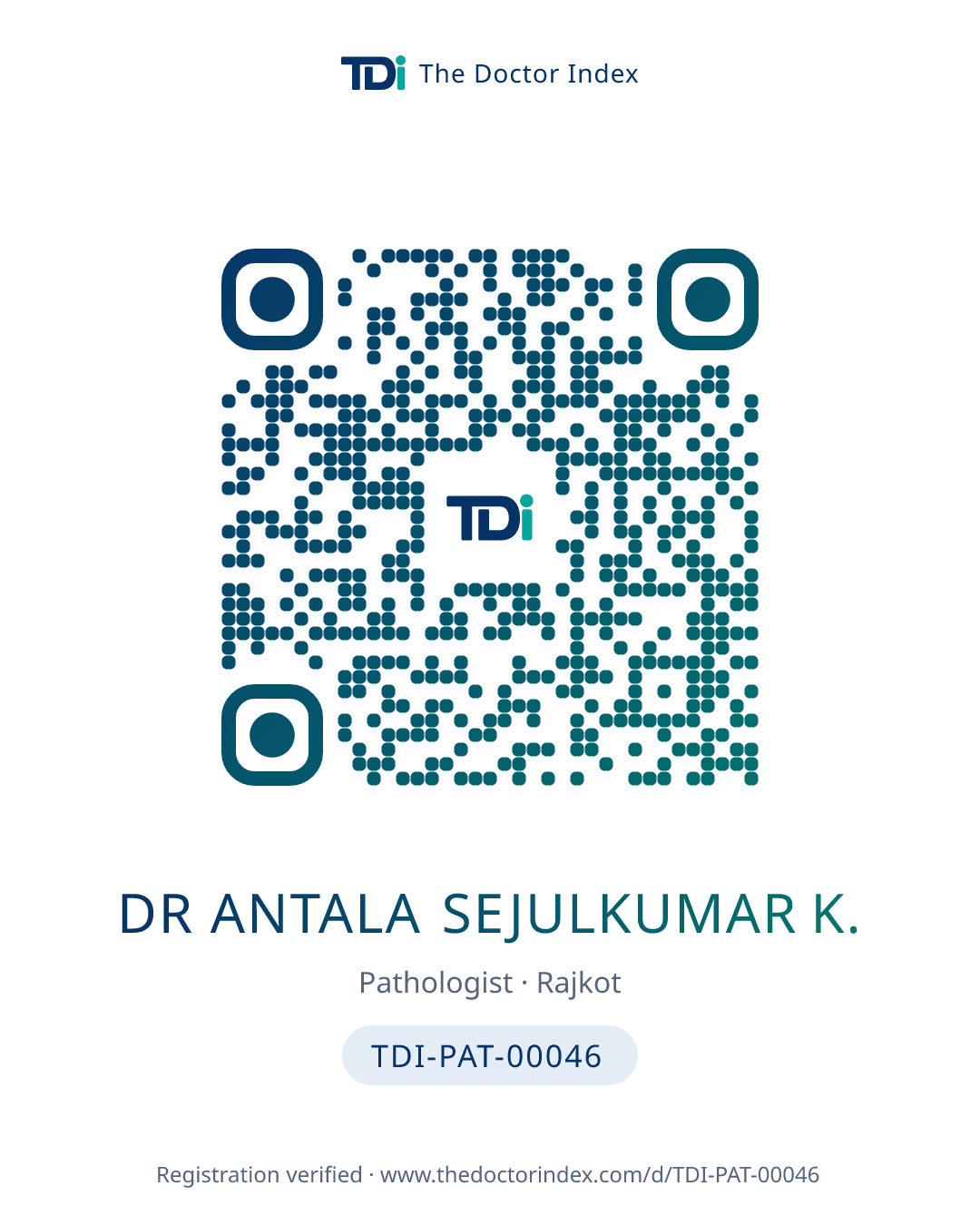 QR card for Dr Antala Sejulkumar K., TDI-PAT-00046