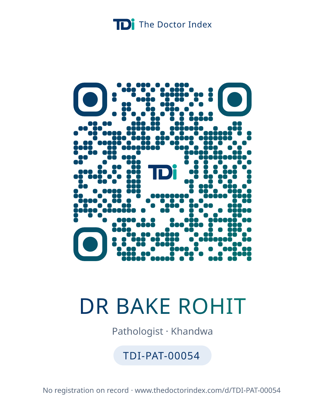 QR card for Dr Bake Rohit, TDI-PAT-00054