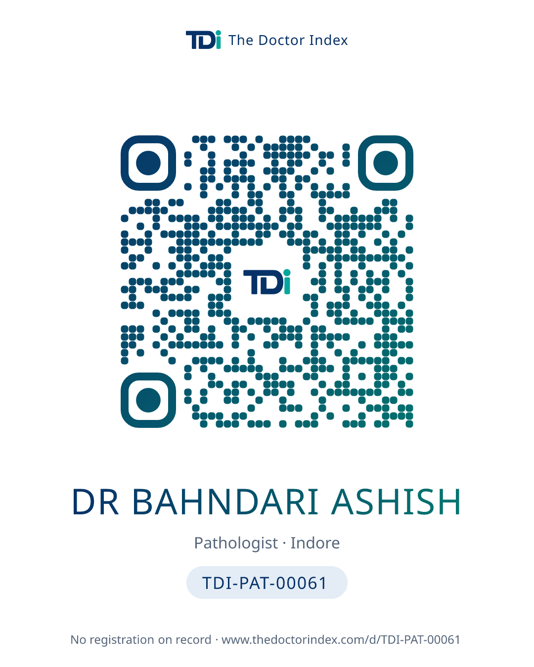 QR card for Dr Bahndari Ashish, TDI-PAT-00061