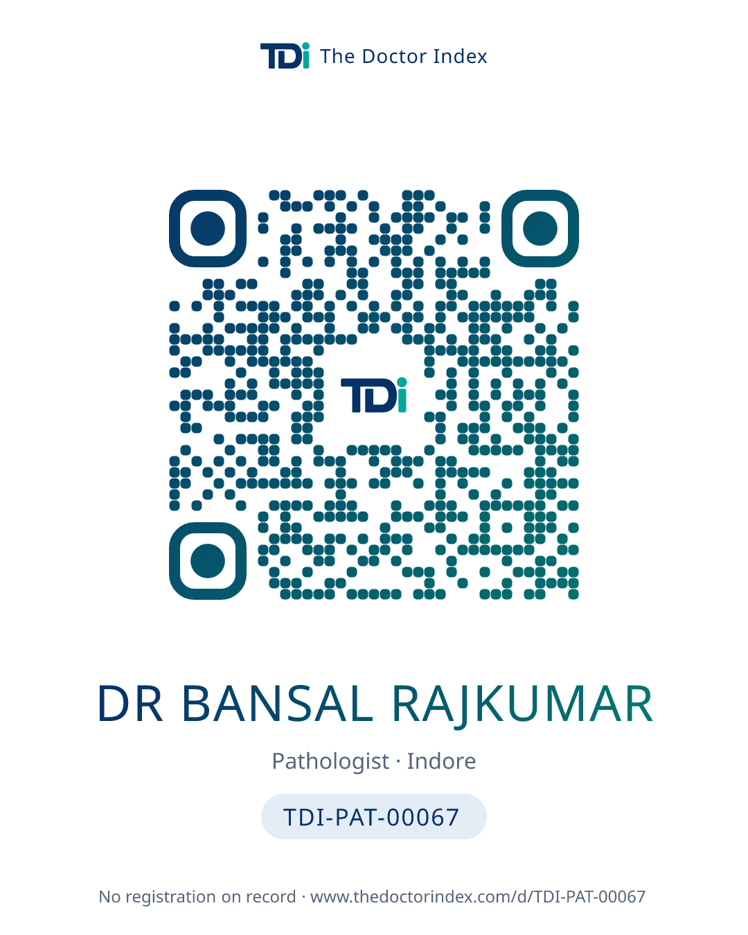 QR card for Dr Bansal Rajkumar, TDI-PAT-00067