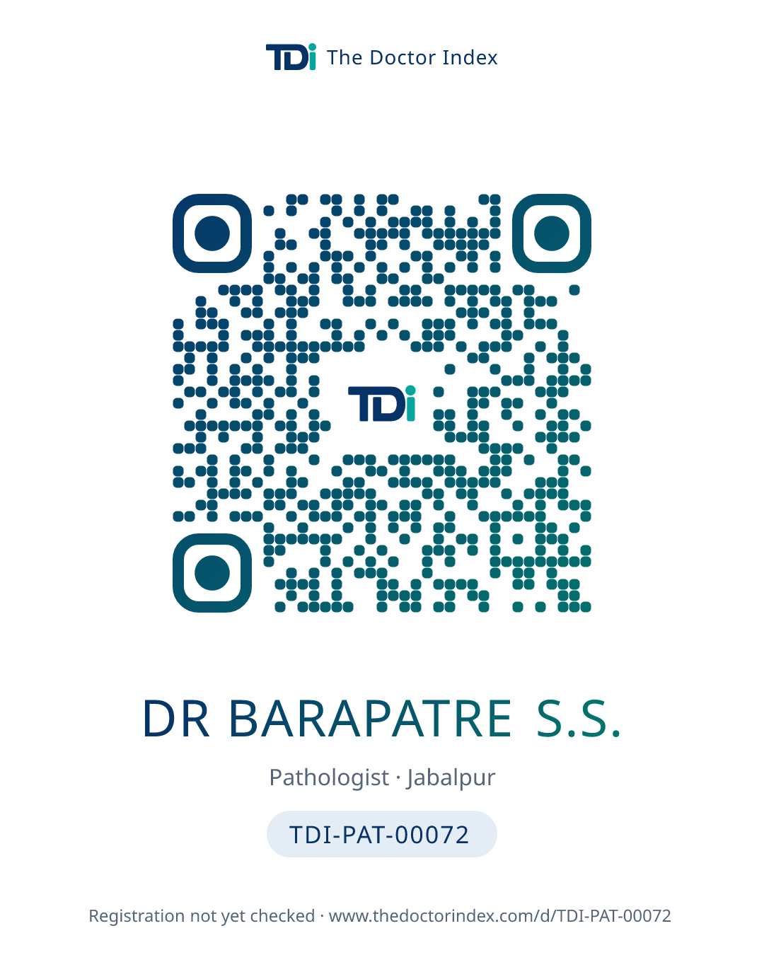 QR card for Dr Barapatre S.S., TDI-PAT-00072