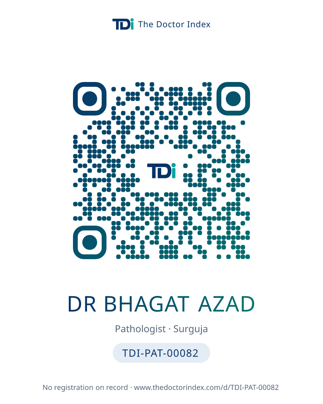 QR card for Dr Bhagat Azad, TDI-PAT-00082