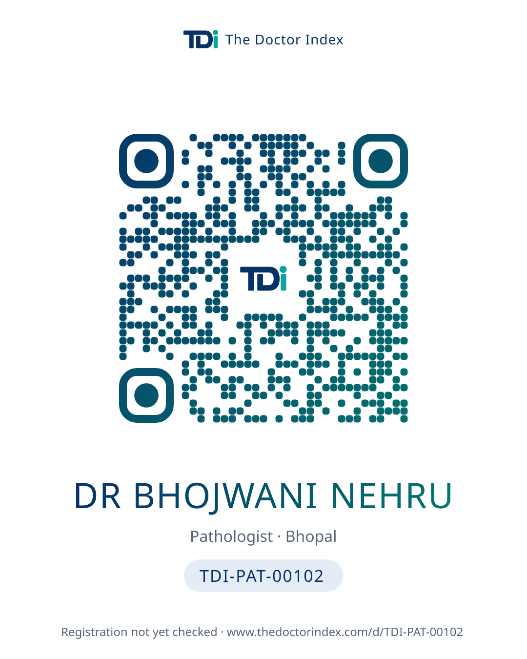QR card for Dr Bhojwani Nehru, TDI-PAT-00102