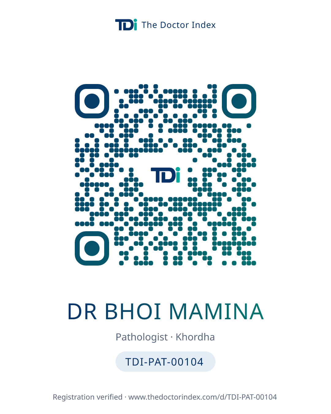 QR card for Dr Bhoi Mamina, TDI-PAT-00104