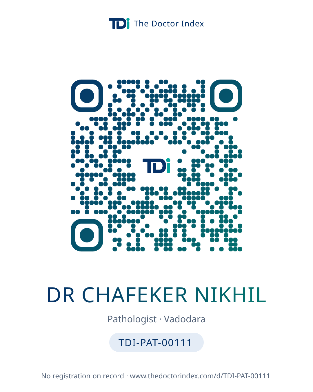 QR card for Dr Chafeker Nikhil, TDI-PAT-00111