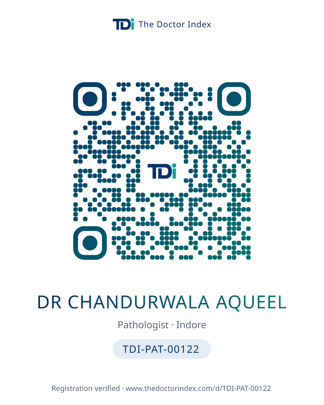 QR card for Dr Chandurwala Aqueel, TDI-PAT-00122