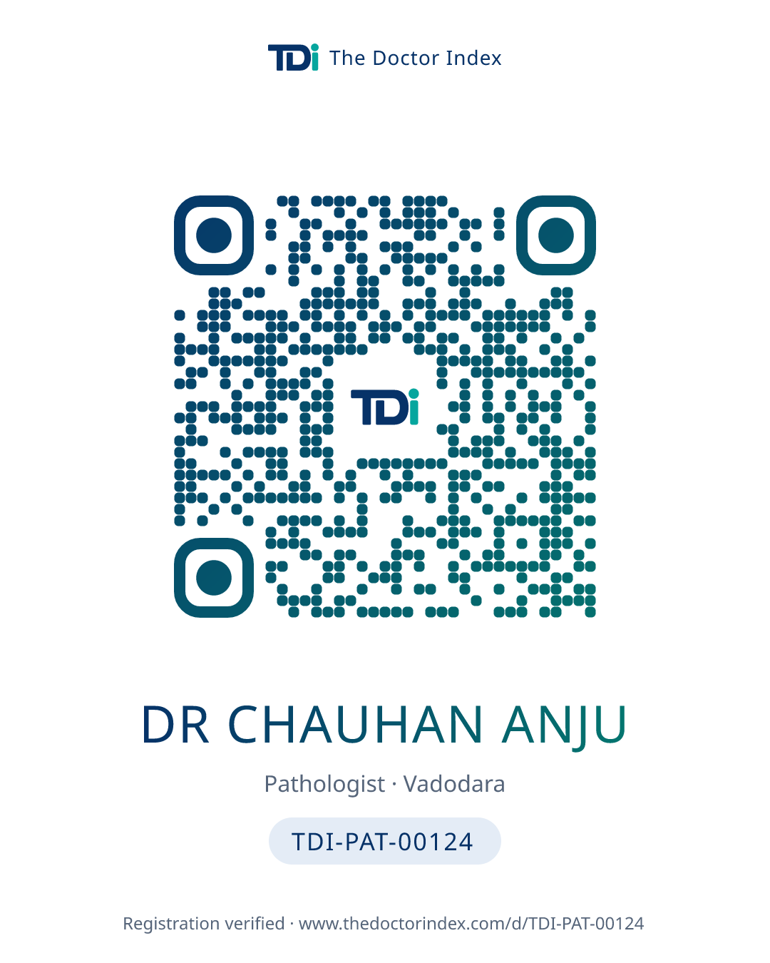 QR card for Dr Chauhan Anju, TDI-PAT-00124