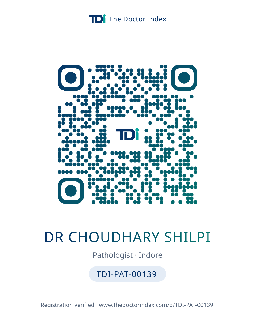 QR card for Dr Choudhary Shilpi, TDI-PAT-00139