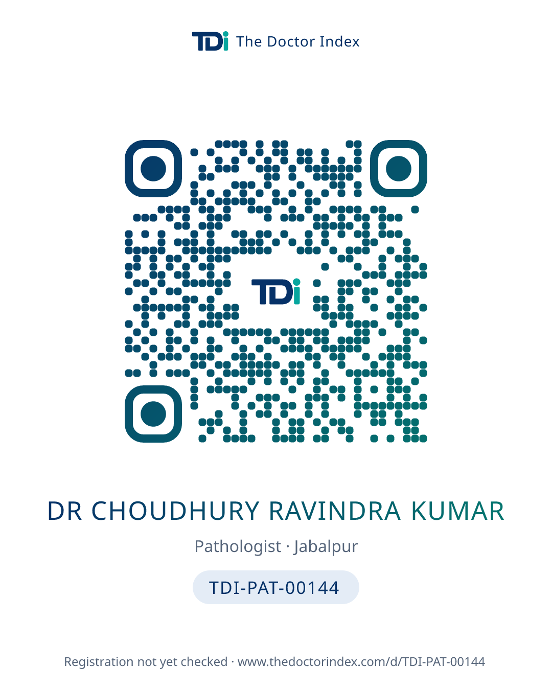 QR card for Dr Choudhury Ravindra Kumar, TDI-PAT-00144