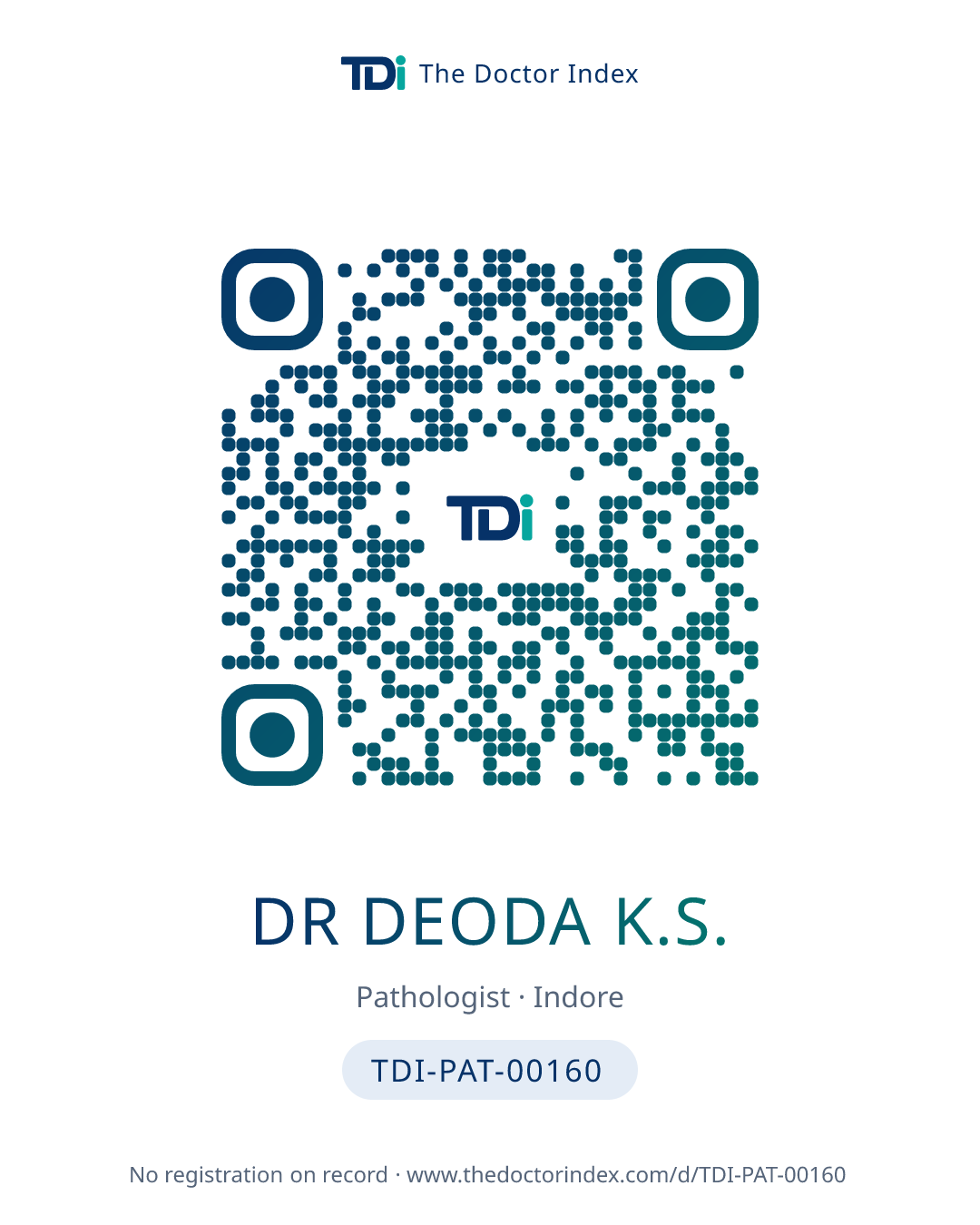 QR card for Dr Deoda K.S., TDI-PAT-00160