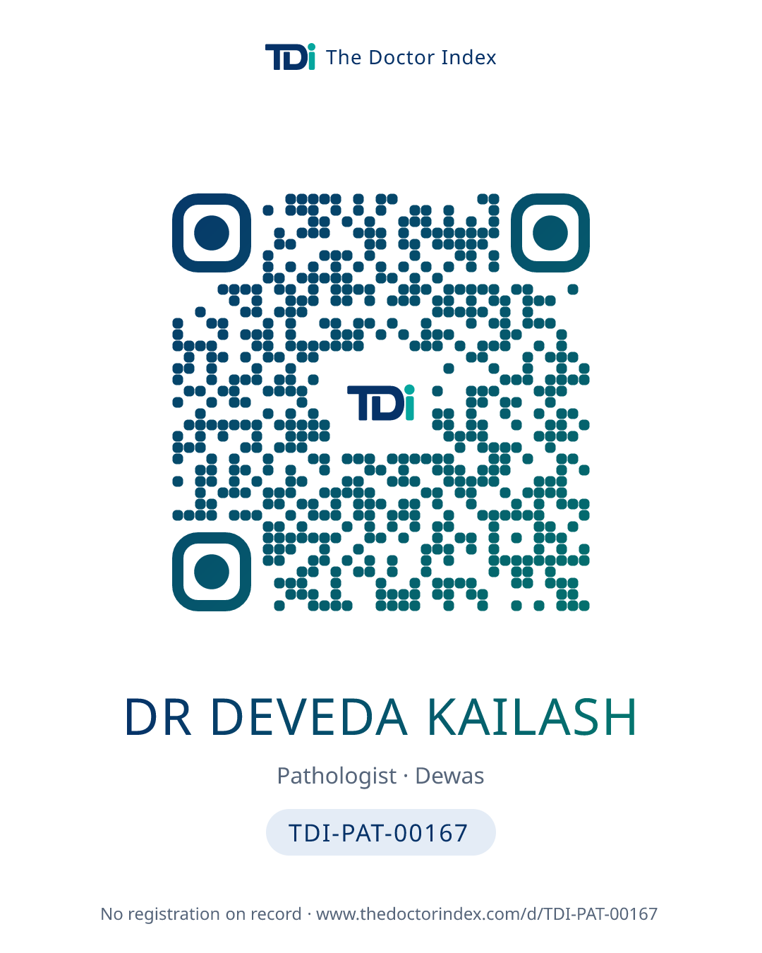 QR card for Dr Deveda Kailash, TDI-PAT-00167