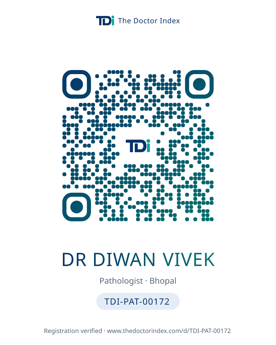 QR card for Dr Diwan Vivek, TDI-PAT-00172