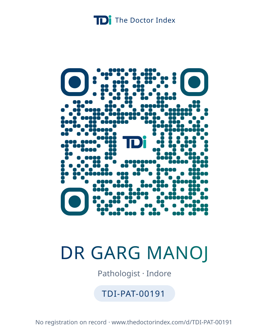 QR card for Dr Garg Manoj, TDI-PAT-00191