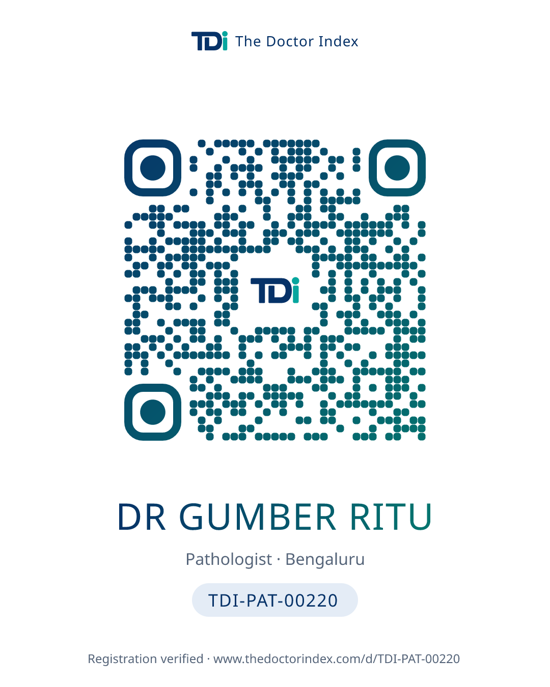 QR card for Dr Gumber Ritu, TDI-PAT-00220