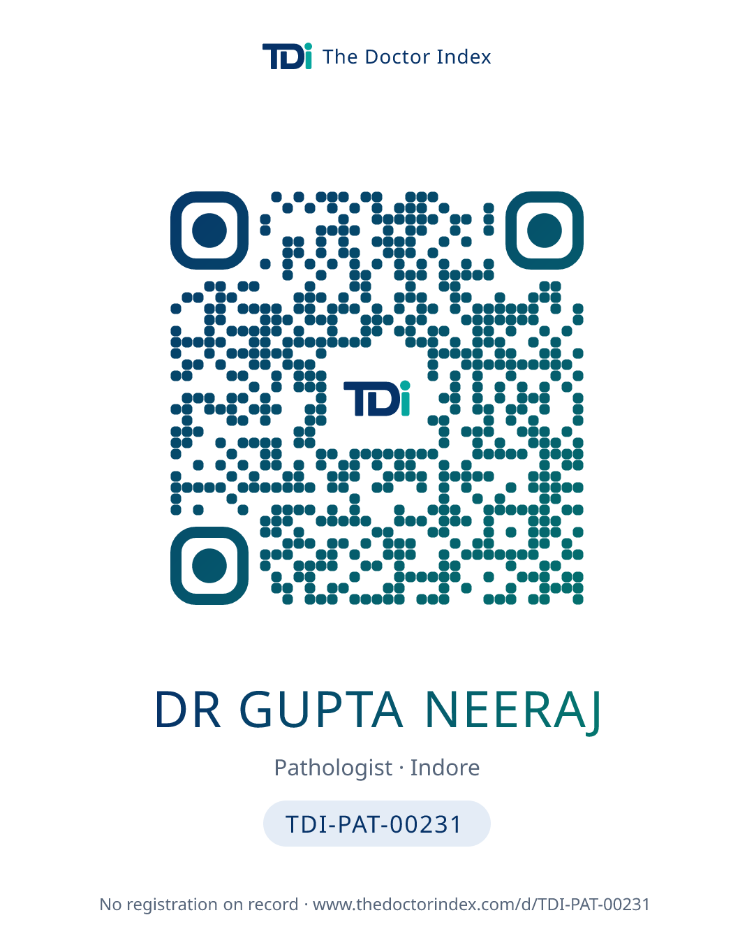 QR card for Dr Gupta Neeraj, TDI-PAT-00231