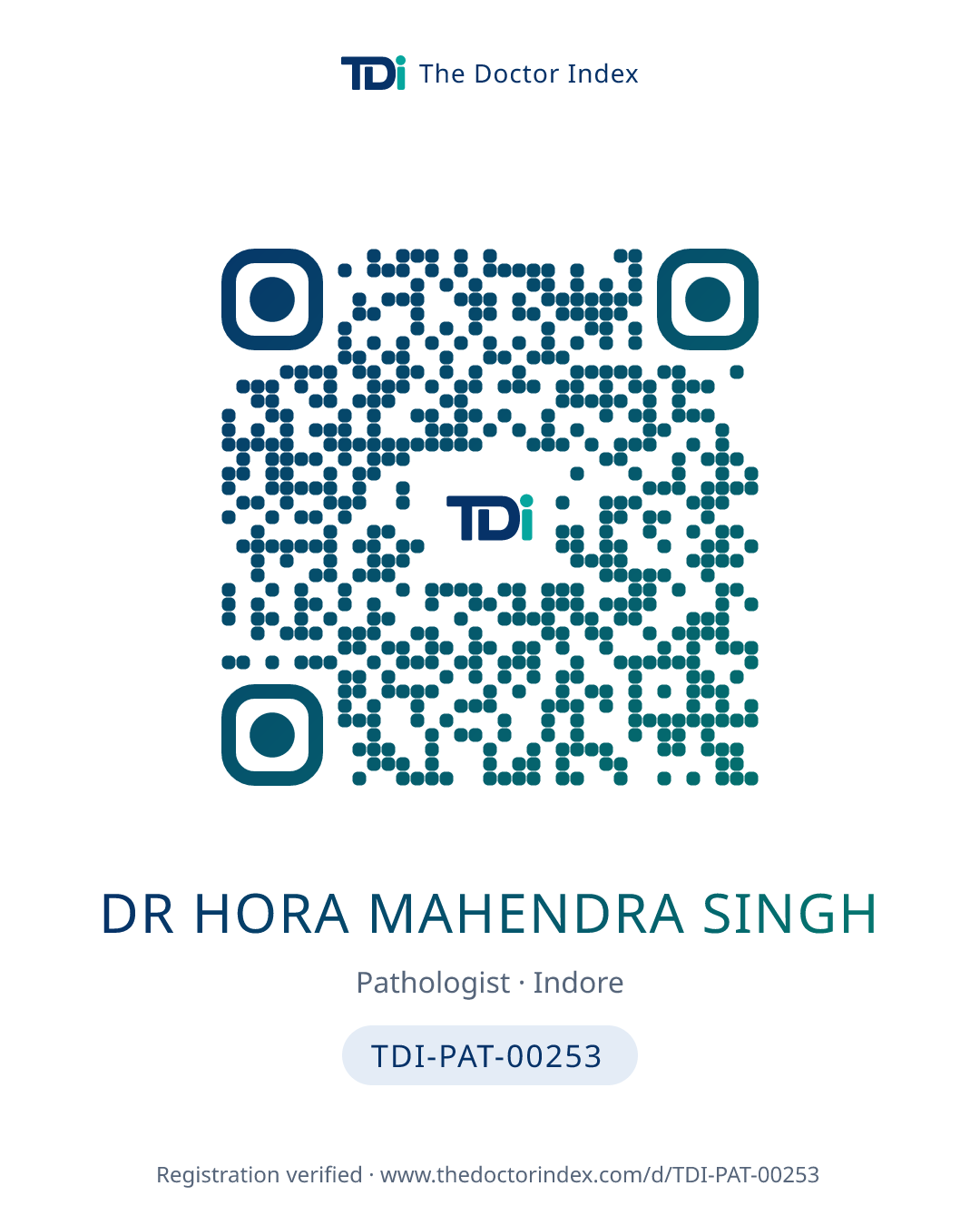 QR card for Dr Hora Mahendra Singh, TDI-PAT-00253