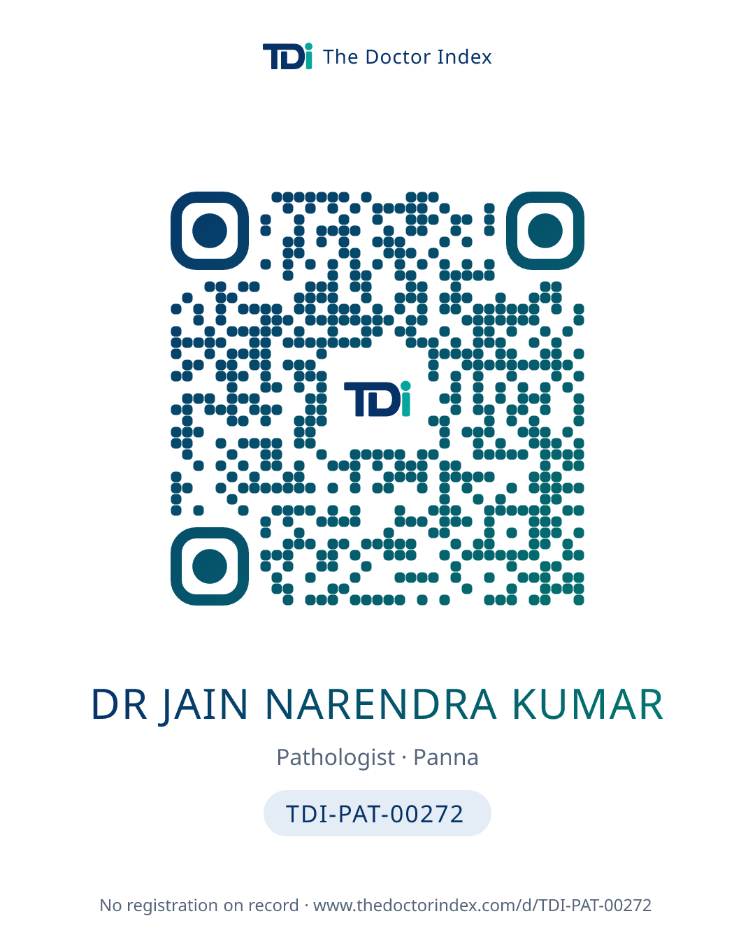 QR card for Dr Jain Narendra Kumar, TDI-PAT-00272