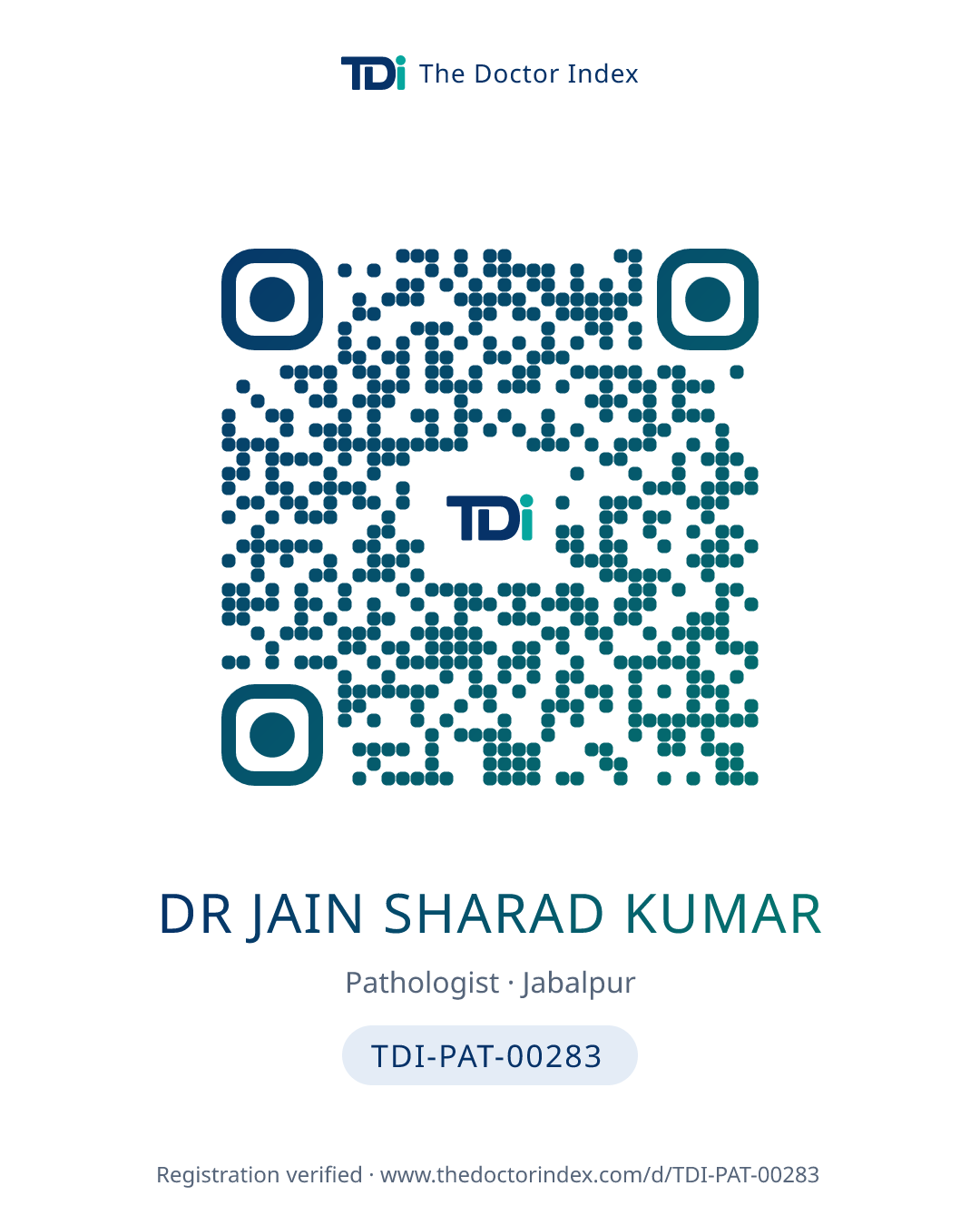 QR card for Dr Jain Sharad Kumar, TDI-PAT-00283