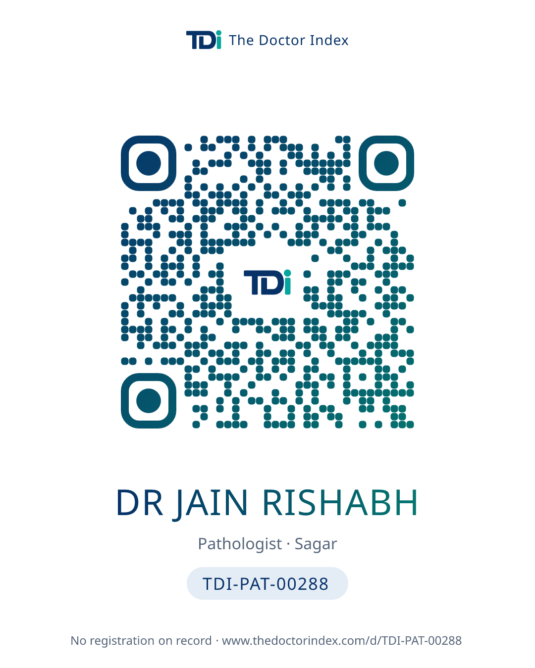 QR card for Dr Jain Rishabh, TDI-PAT-00288