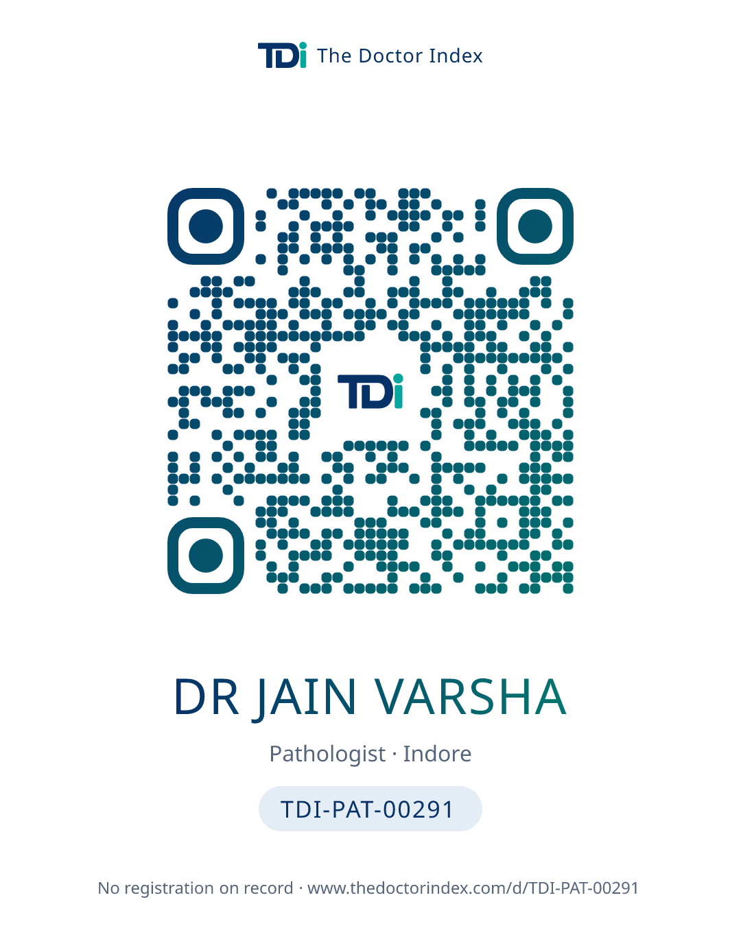 QR card for Dr Jain Varsha, TDI-PAT-00291