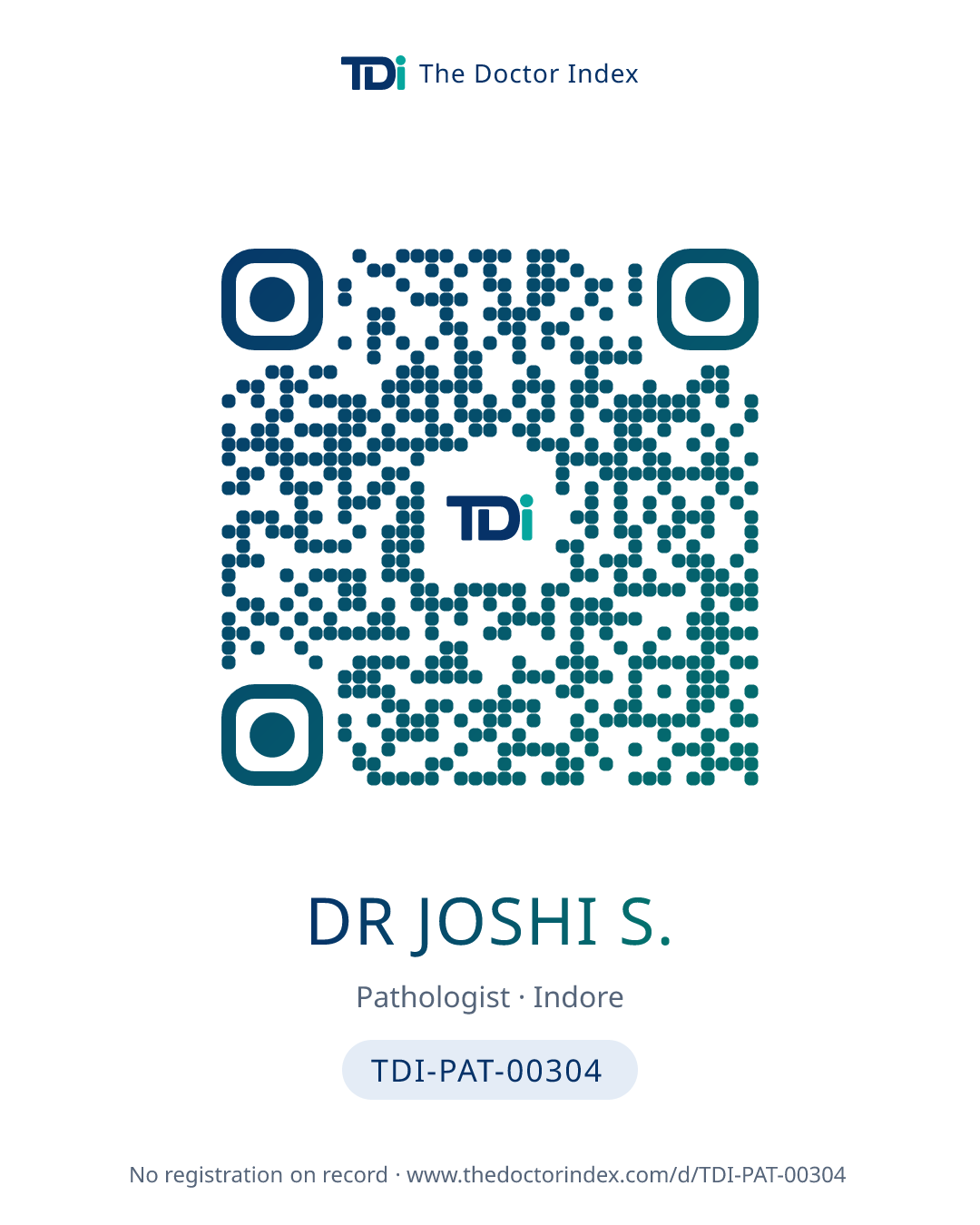 QR card for Dr Joshi S., TDI-PAT-00304