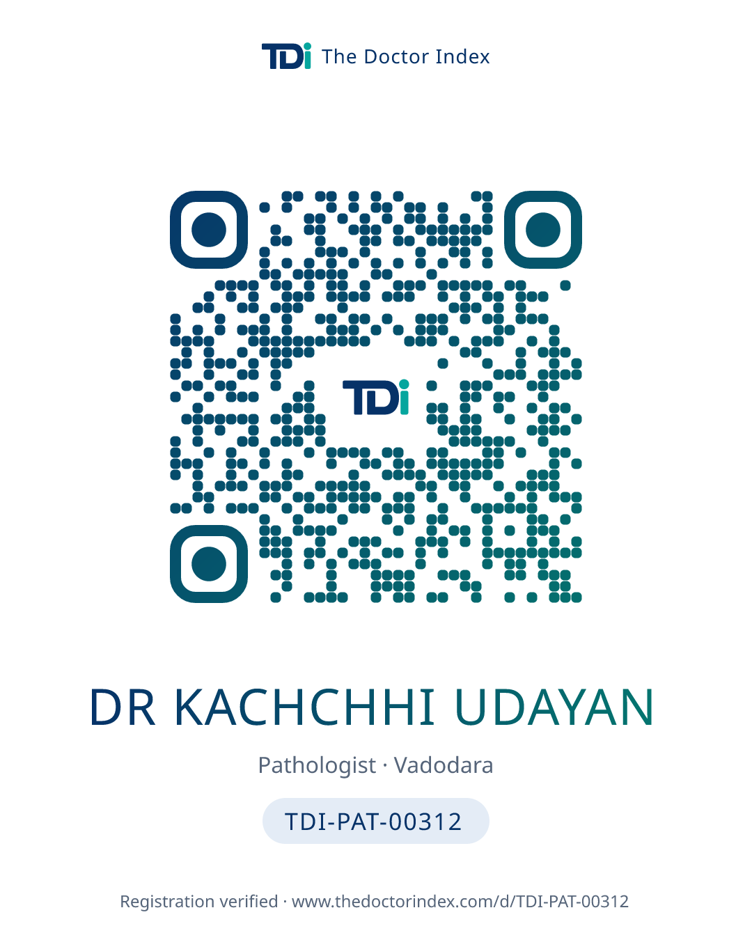 QR card for Dr Kachchhi Udayan, TDI-PAT-00312