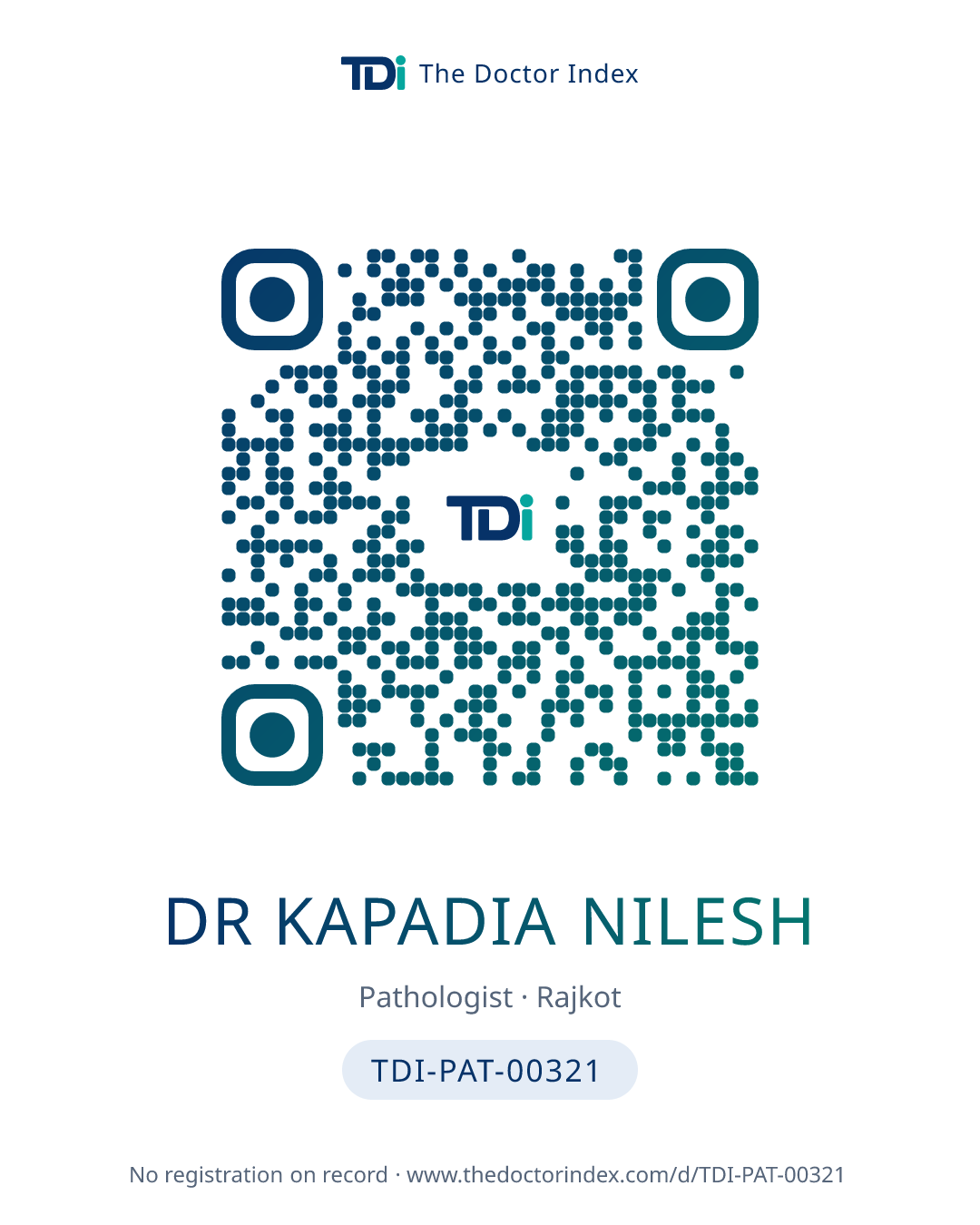 QR card for Dr Kapadia Nilesh, TDI-PAT-00321