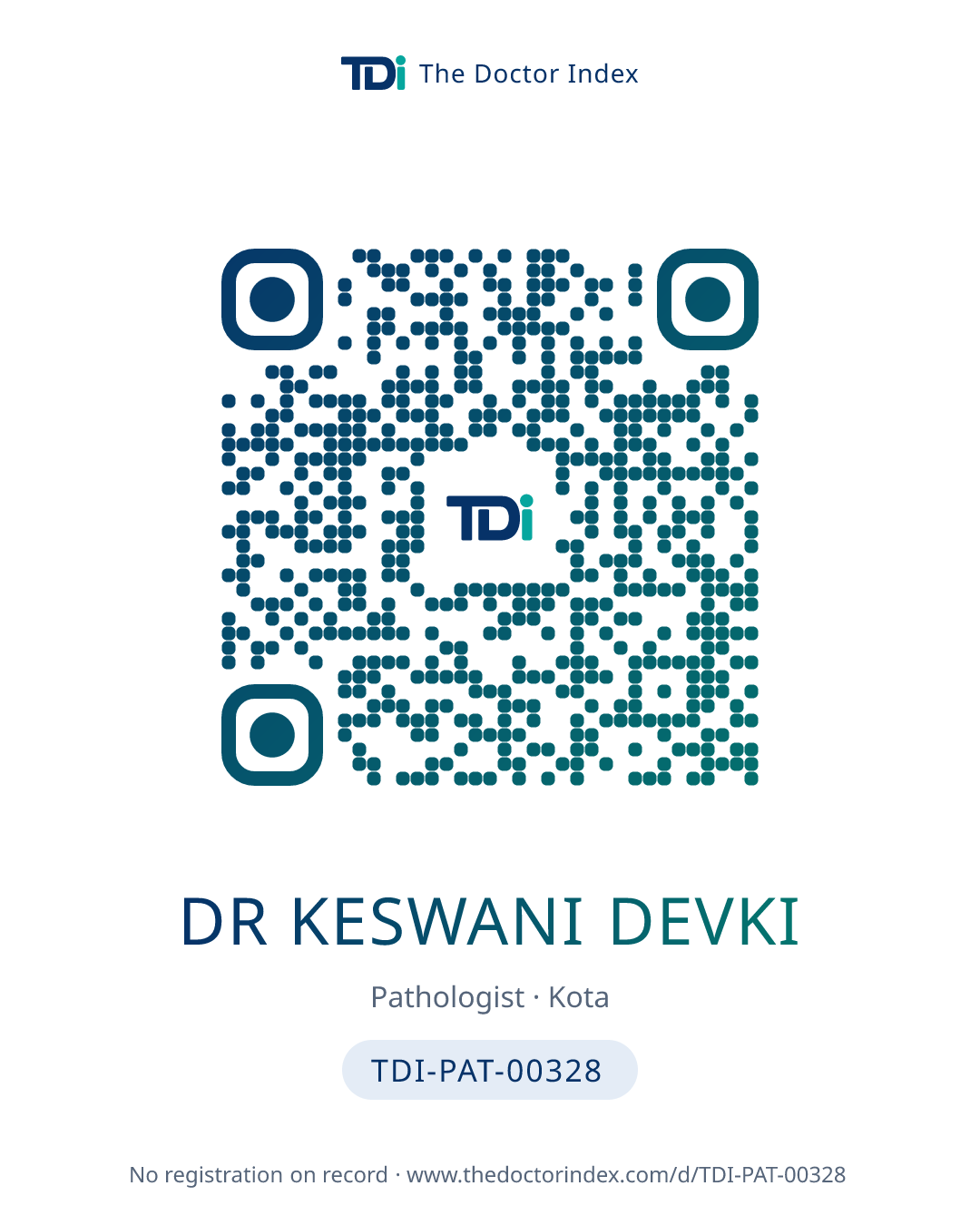 QR card for Dr Keswani Devki, TDI-PAT-00328