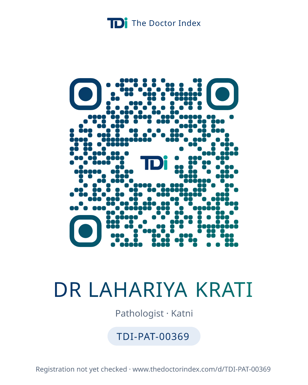 QR card for Dr Lahariya Krati, TDI-PAT-00369