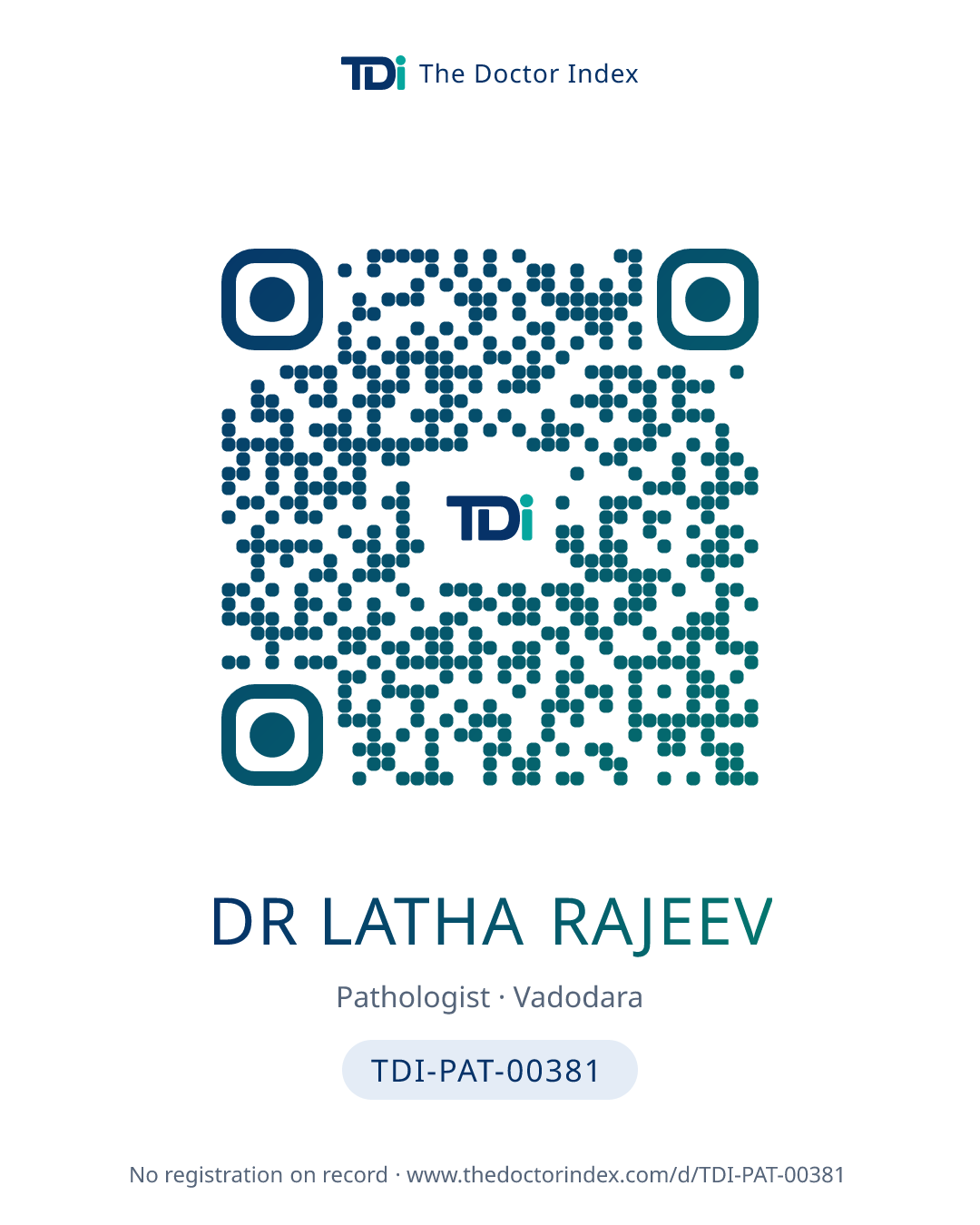 QR card for Dr Latha Rajeev, TDI-PAT-00381