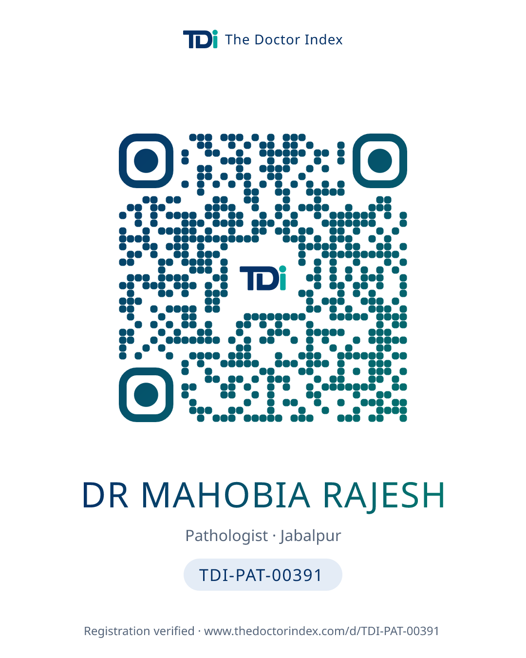 QR card for Dr Mahobia Rajesh, TDI-PAT-00391