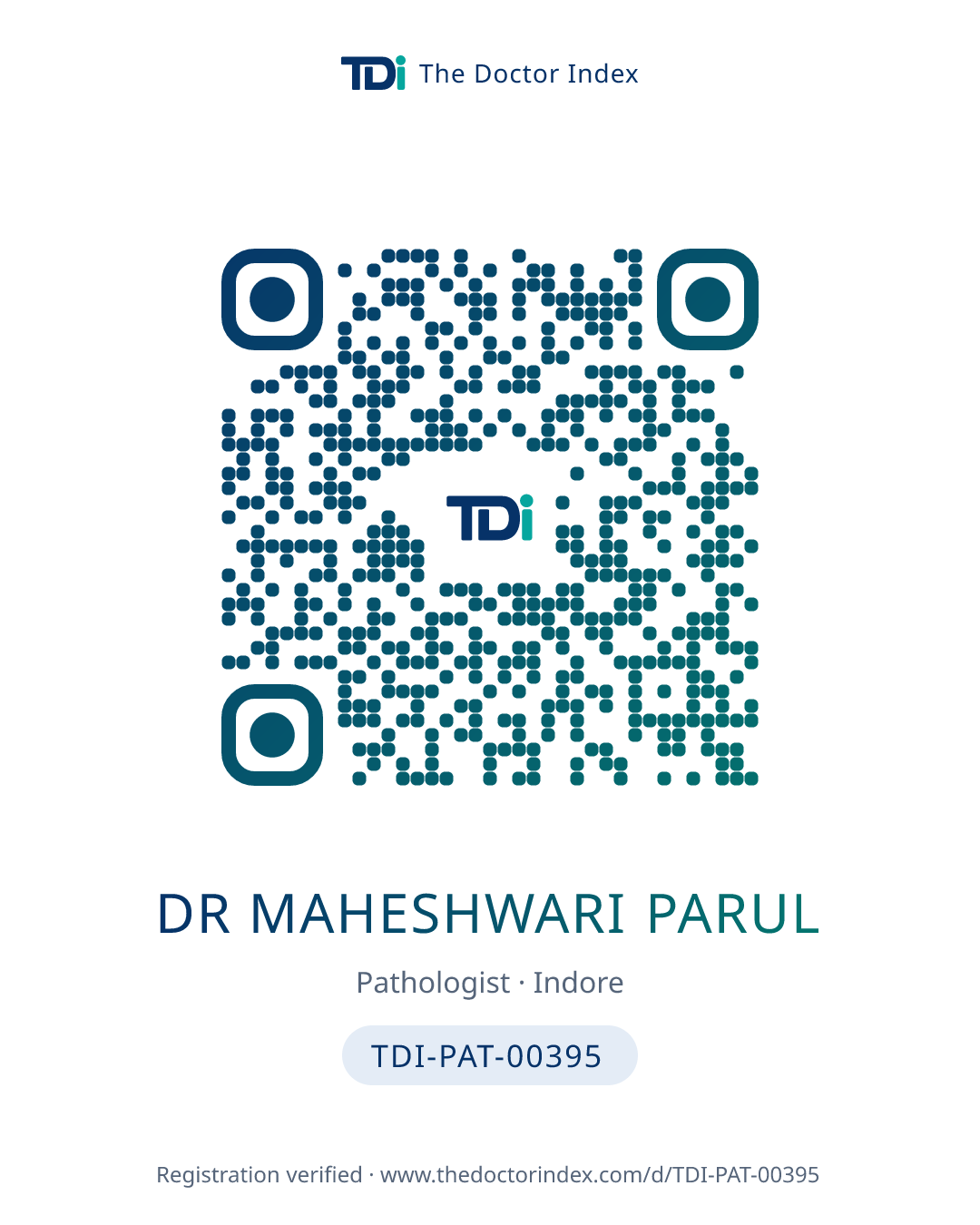 QR card for Dr Maheshwari Parul, TDI-PAT-00395